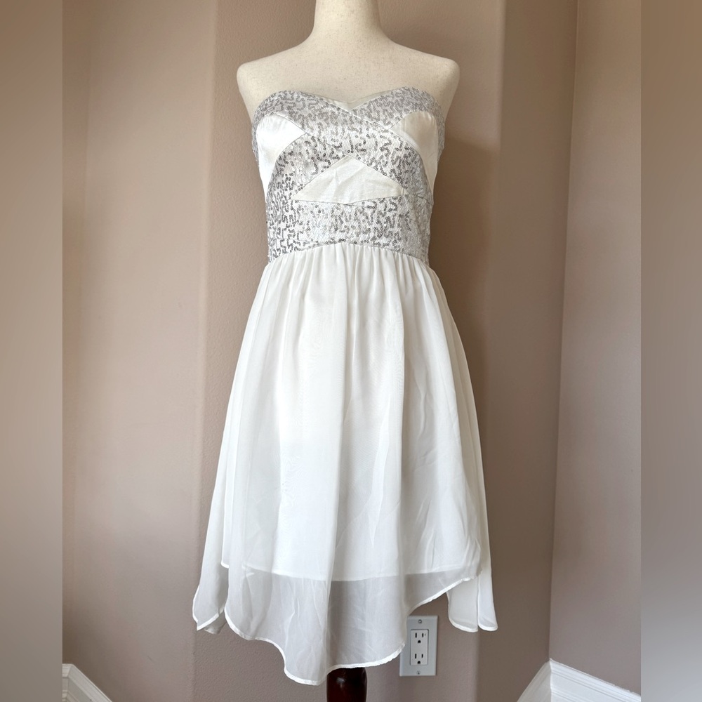 Hailey Logan White and Silver Formal Dress